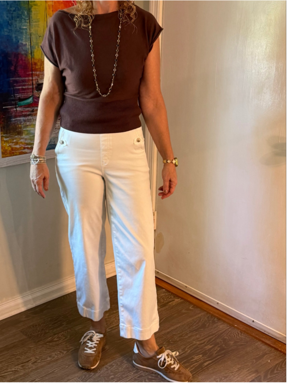 SPANX Wide Leg Twill Cropped Pants Size S White